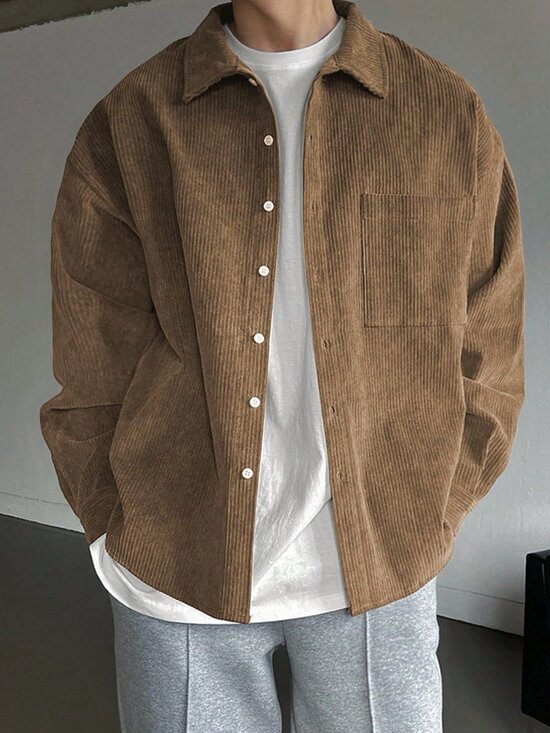 MODA ME COUTURE Other - Khaki Boho Style Men's Corduroy Casual Shirt